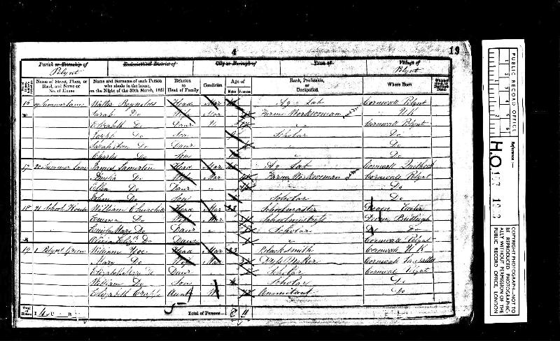 UKCensus 1851 Pelynt, Cornwall, England HO107/1903/19/4 (Walter Reynolds)